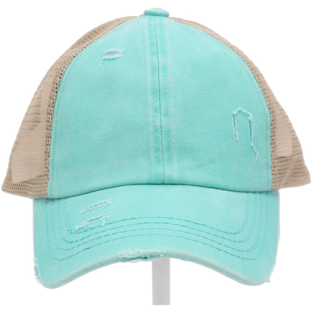 C.C Beanie Washed Denim Criss-Cross High Ponytail
