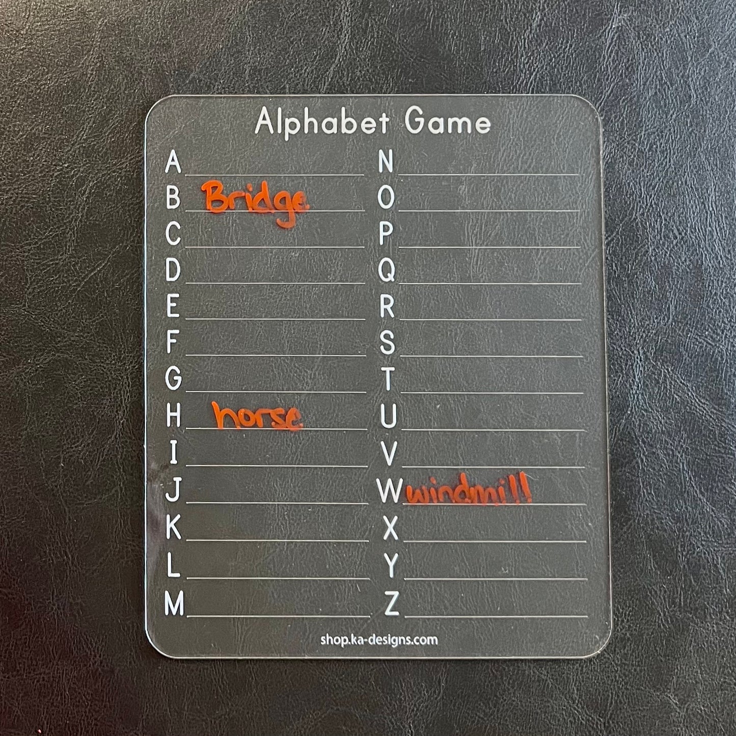 Alphabet Game Dry Erase Board