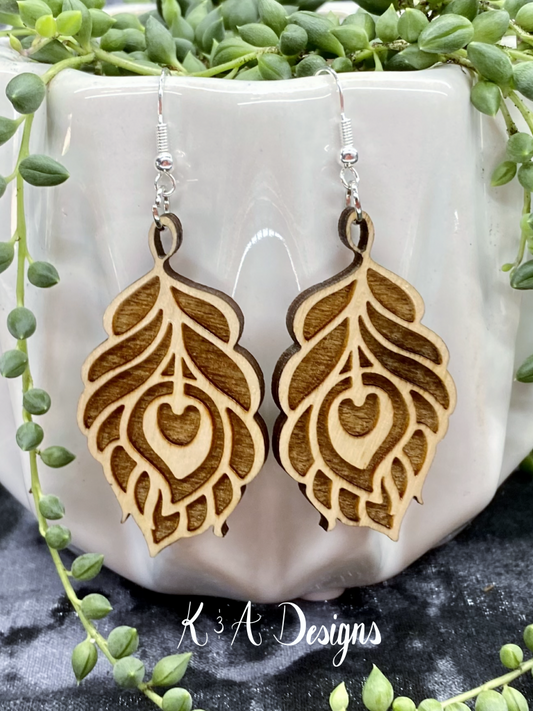 Peacock Feather Engraved Hanging Earrings