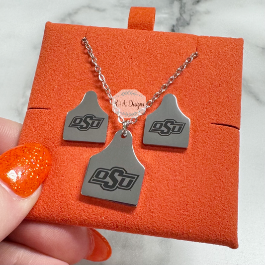 OSU® Cow Tag Necklace & Stud Earrings Bundle