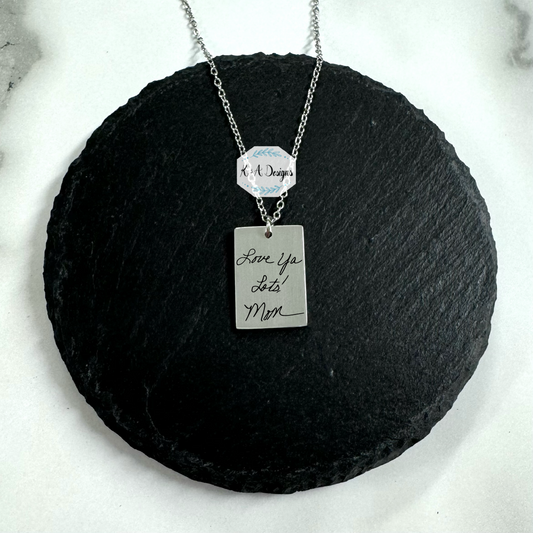 Custom Handwriting Wide Rectangle Necklace