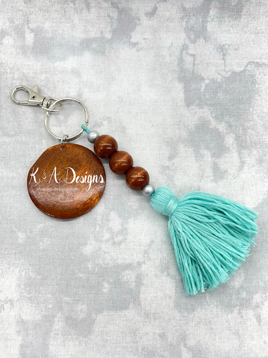 Wooden Bead and Tassel Keychain