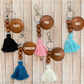 Wooden Bead and Tassel Keychain