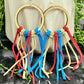 Circle Red, White, and Blue Suede Fringe Earrings