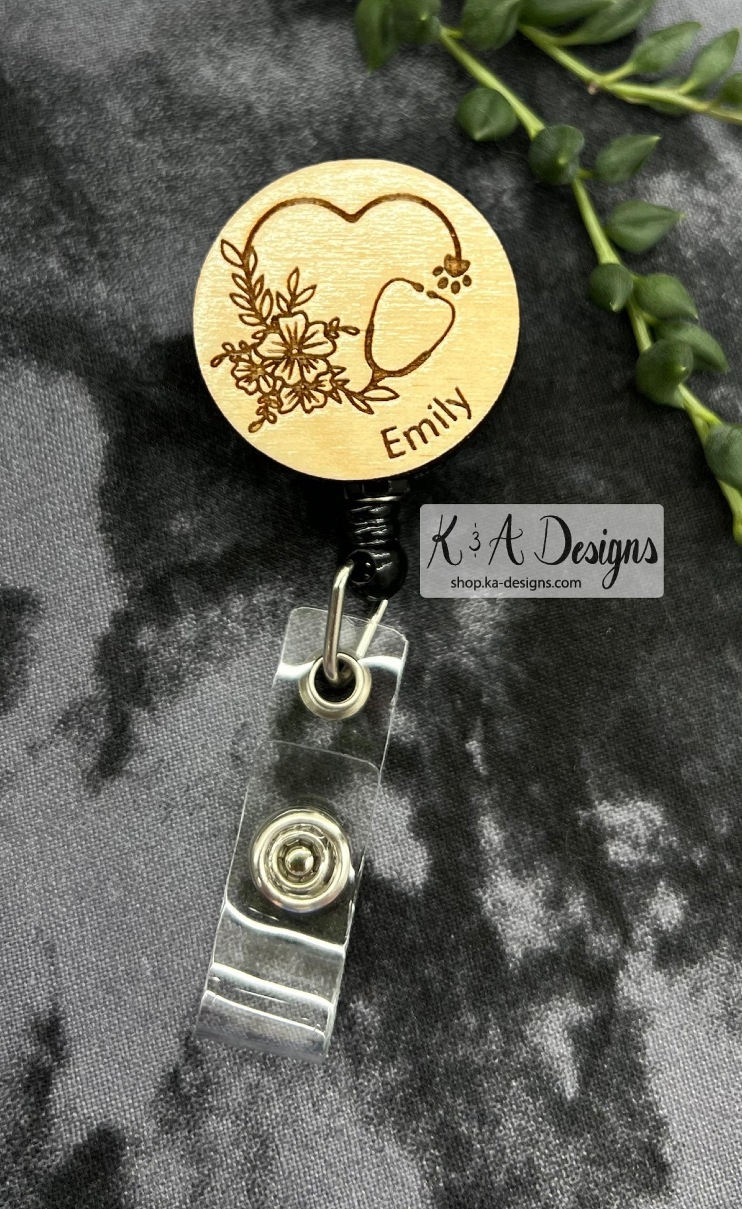 Floral Stethoscope Wooden Badge Reel