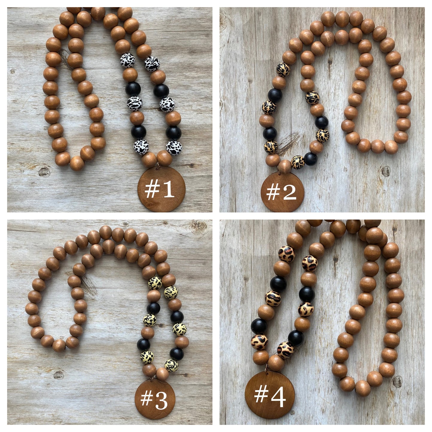 Wood Beaded Animal Print Necklace