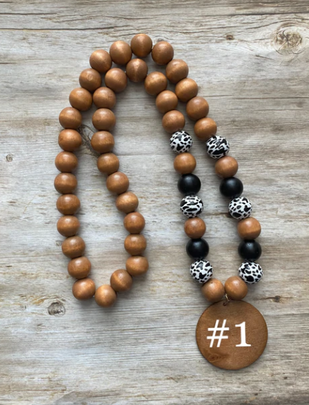 Wood Beaded Animal Print Necklace