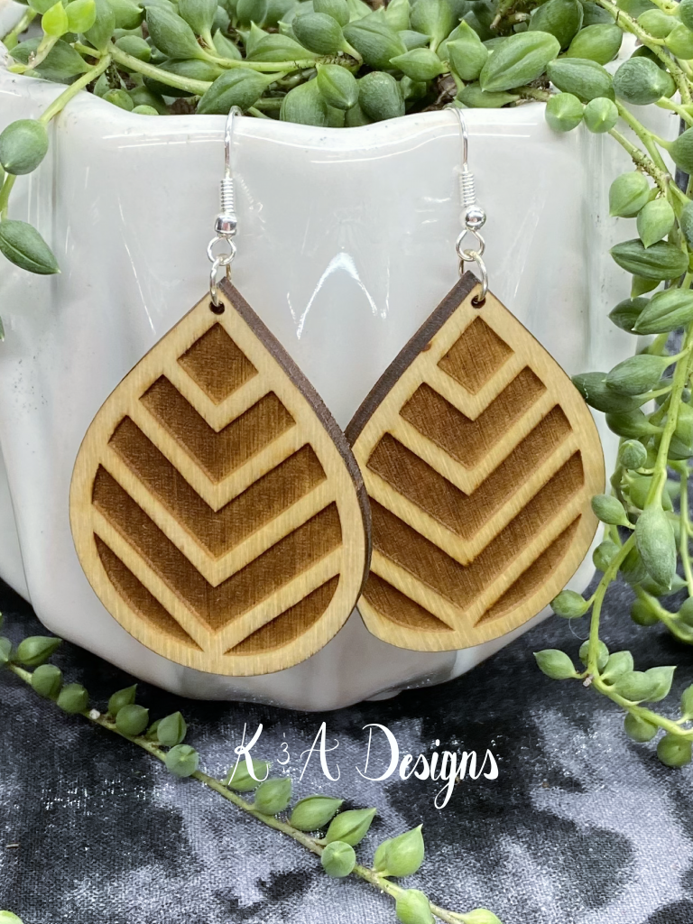 Chevron Engraved Teardrop Hanging Earrings