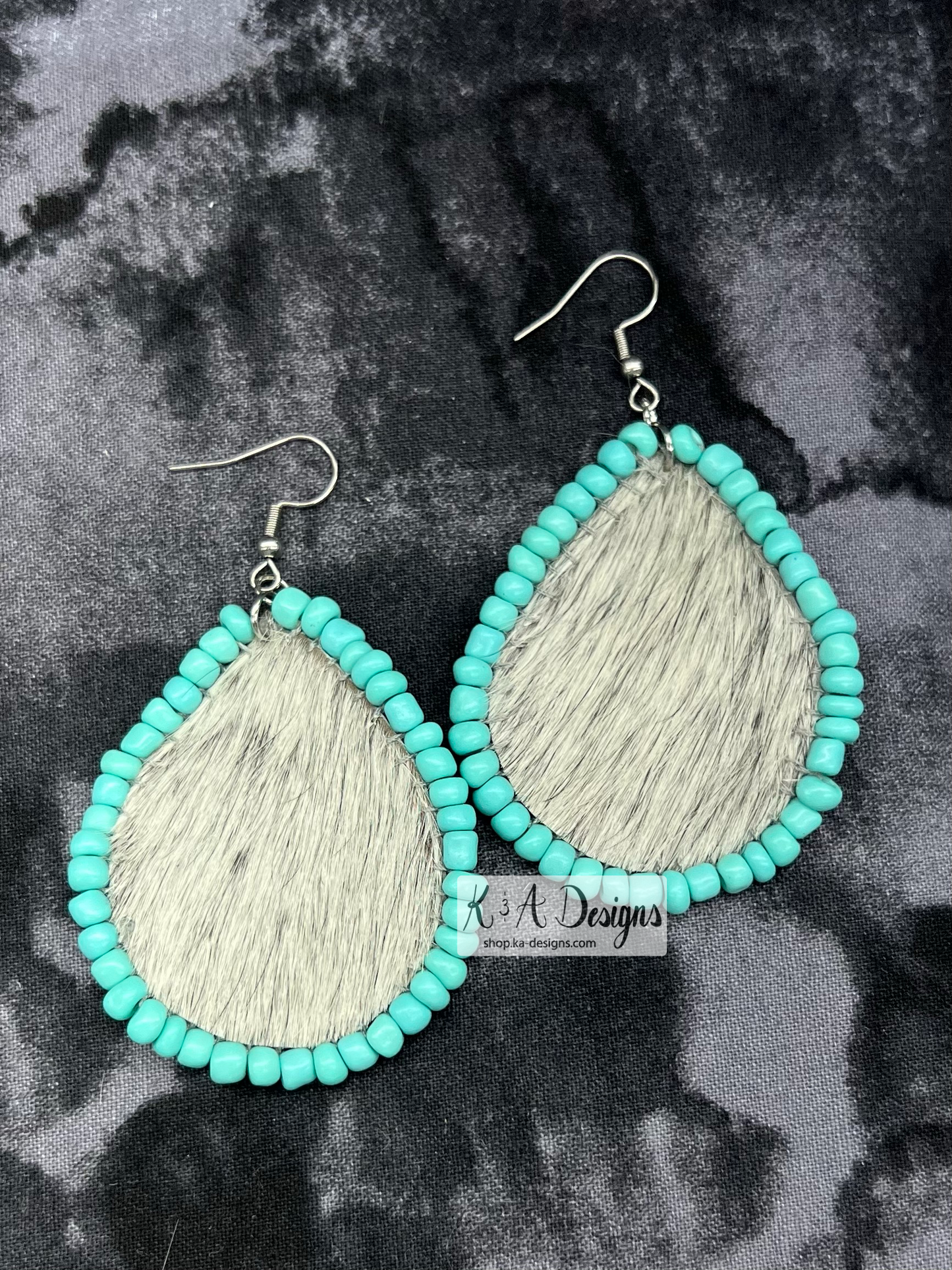 Beaded Leather Teardrop Earrings