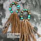 Bead Teardrop and Leather Fringe Earrings