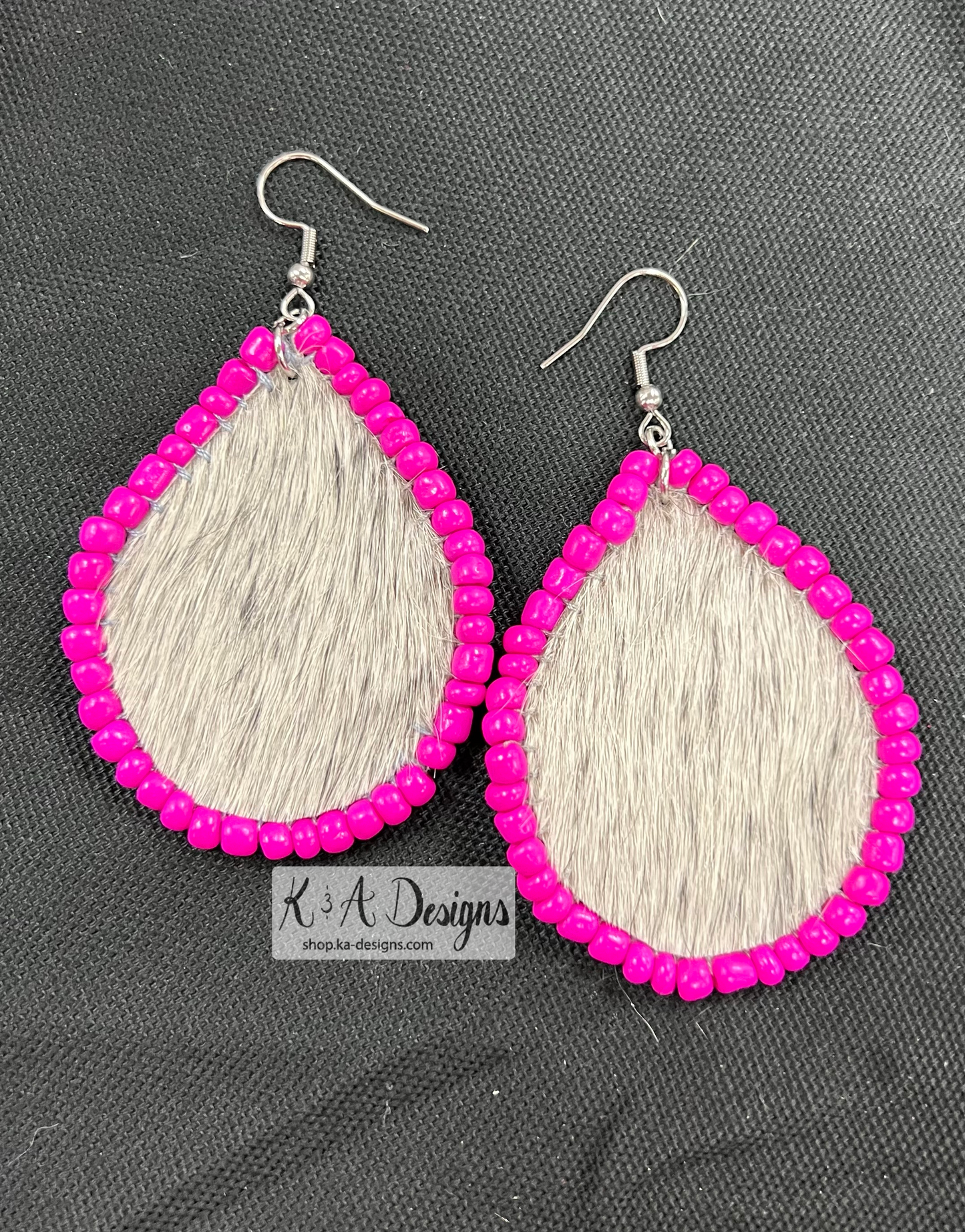 Beaded Leather Teardrop Earrings