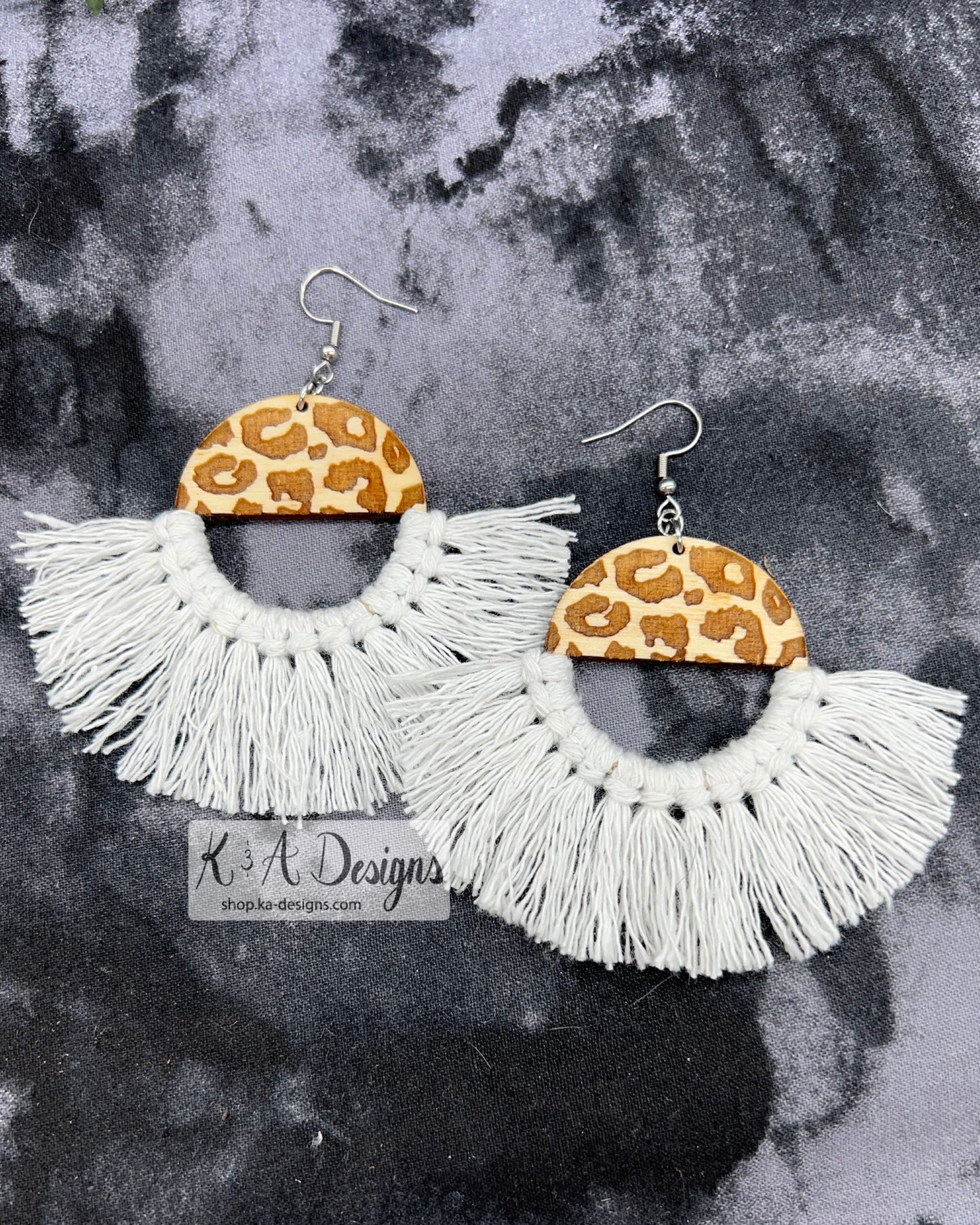 Leopard Macrame Earrings