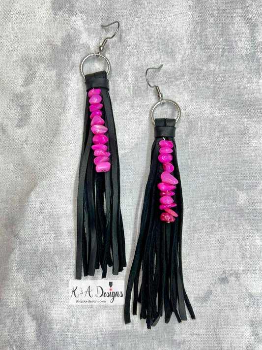 Bead and Leather Tassel Earrings