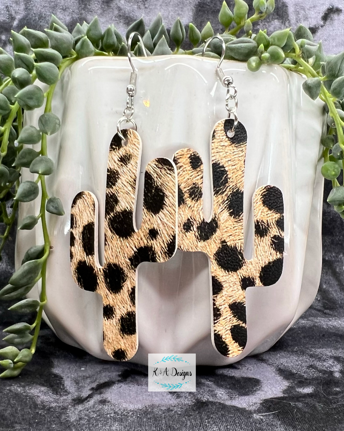 Leather Saguaro Earring