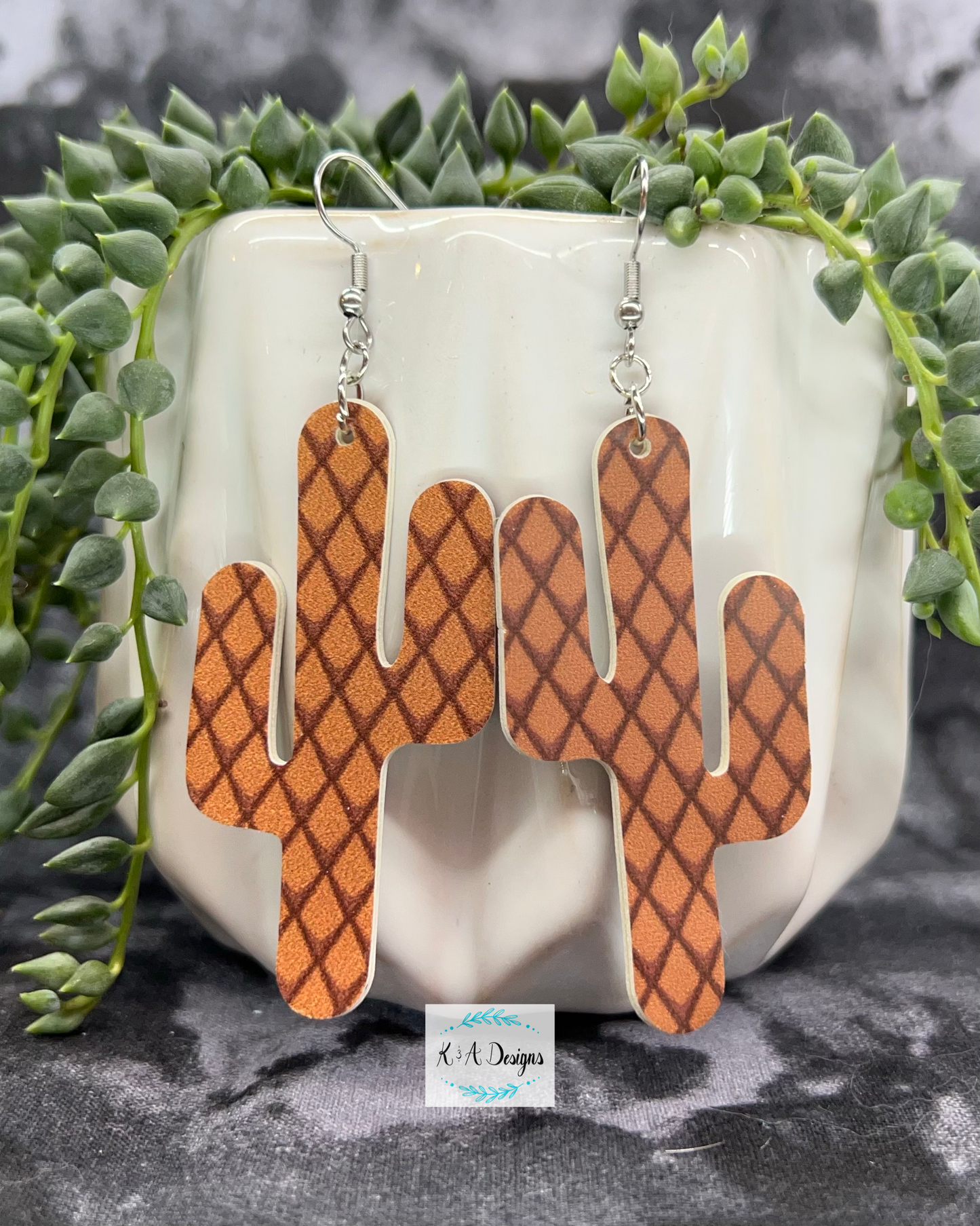 Leather Saguaro Earring