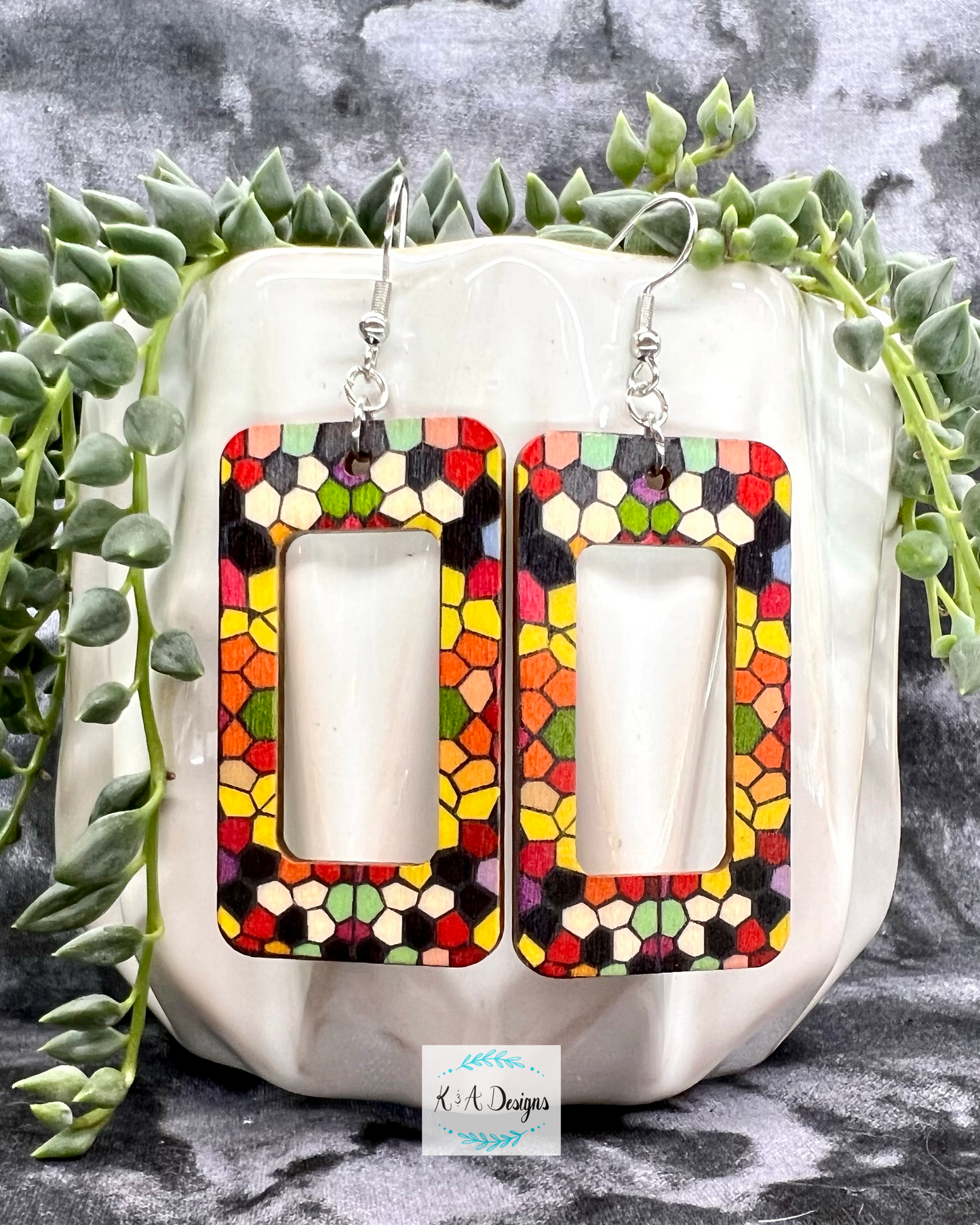 Painted Geometric Wood Earrings