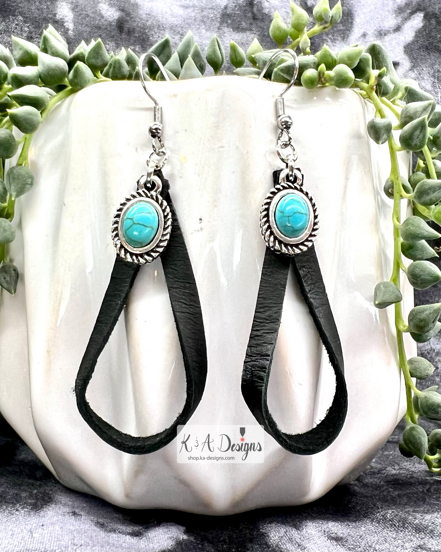 Leather Lace Teardrop and Turquoise Oval Concho