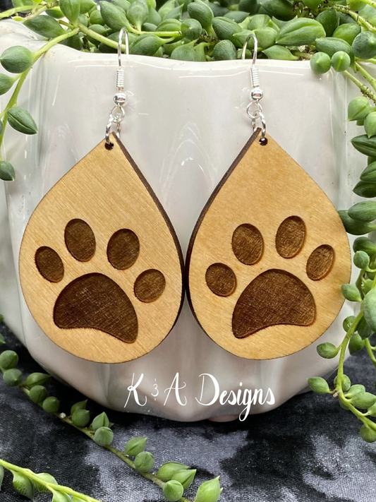 Pawprint Engraved Teardrop Earrings